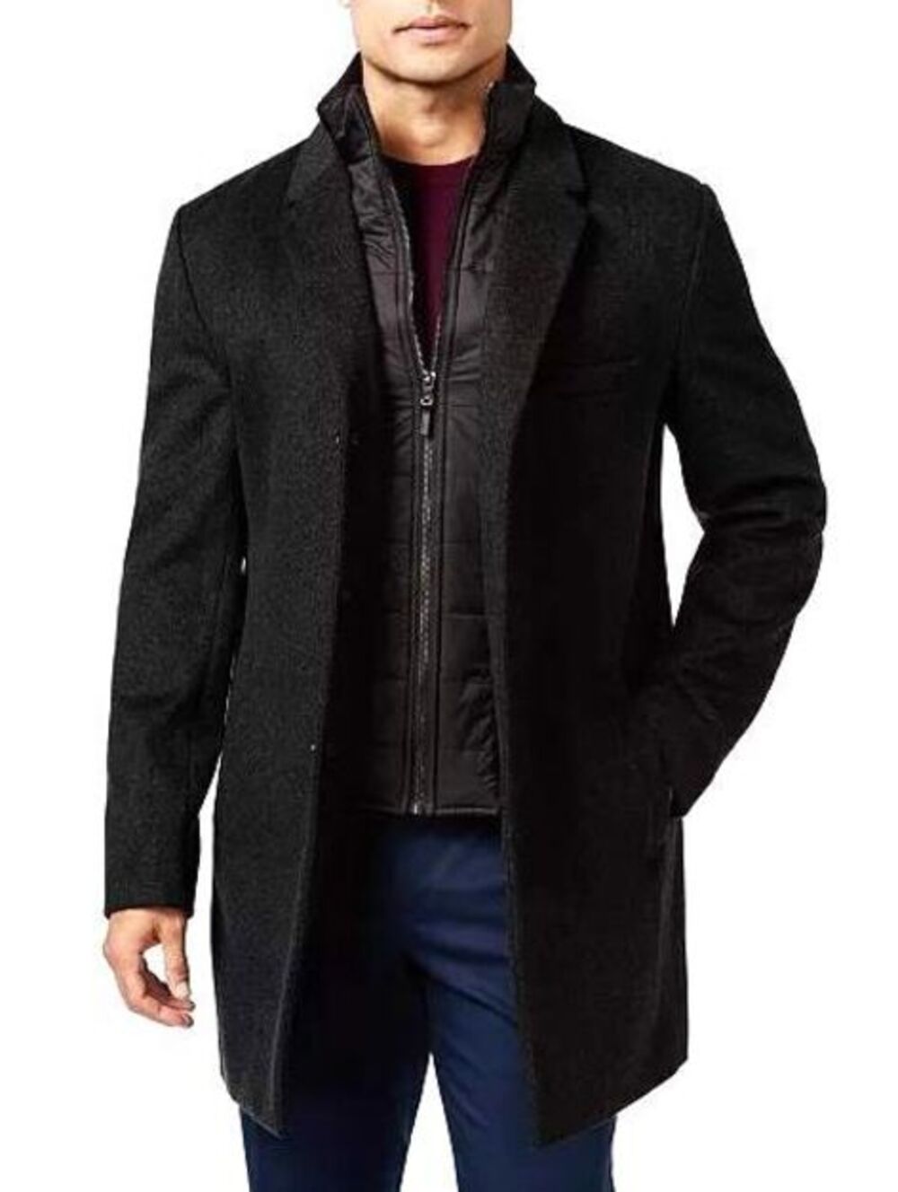 MICHAEL KORS Mens 38-S Charcoal Water-Resistant Slim-Fit Overcoat/ Zip-Out Liner